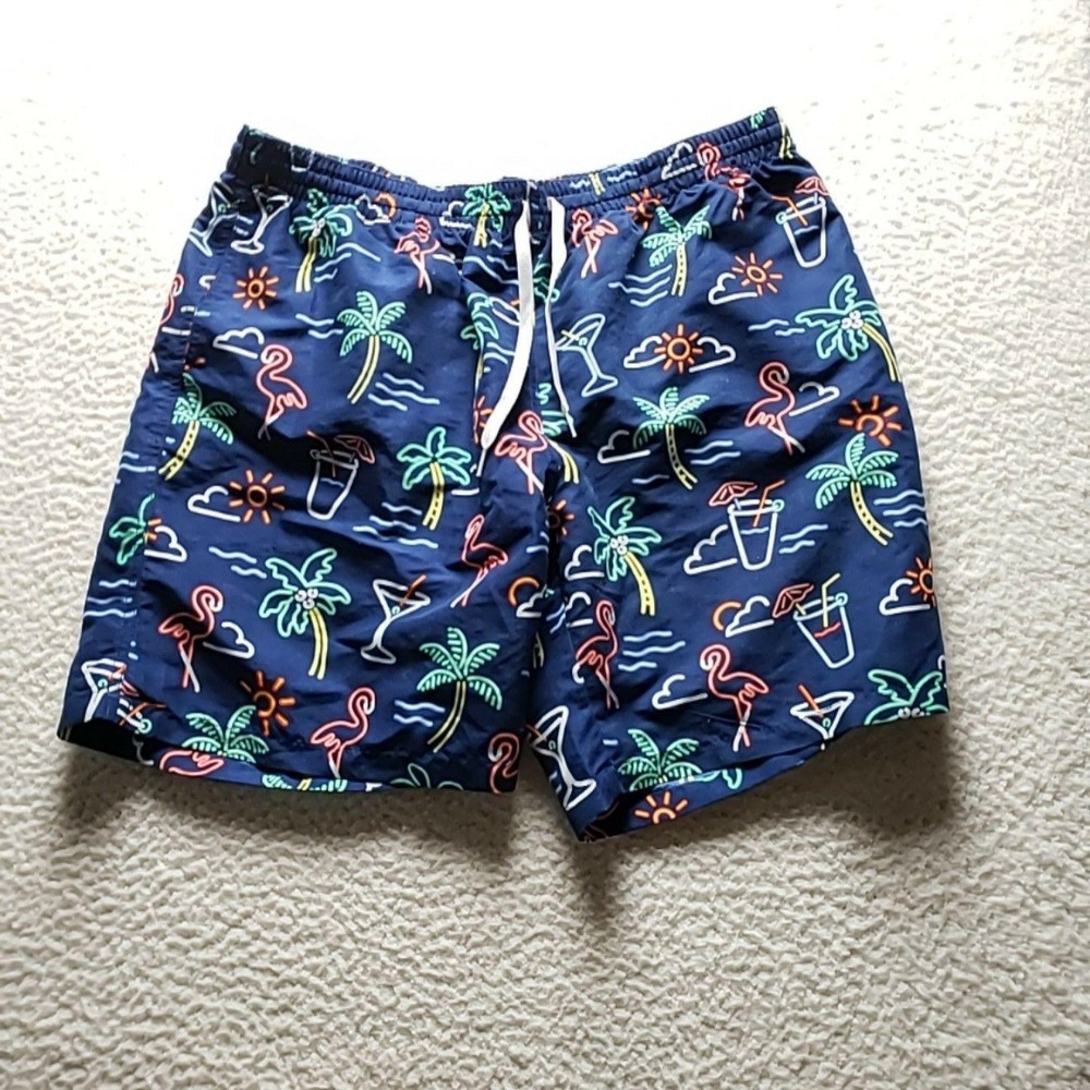 Chubbies Swim Trunks Mens 2XL Blue Neon Tropical Flamingo Print Lined Surf